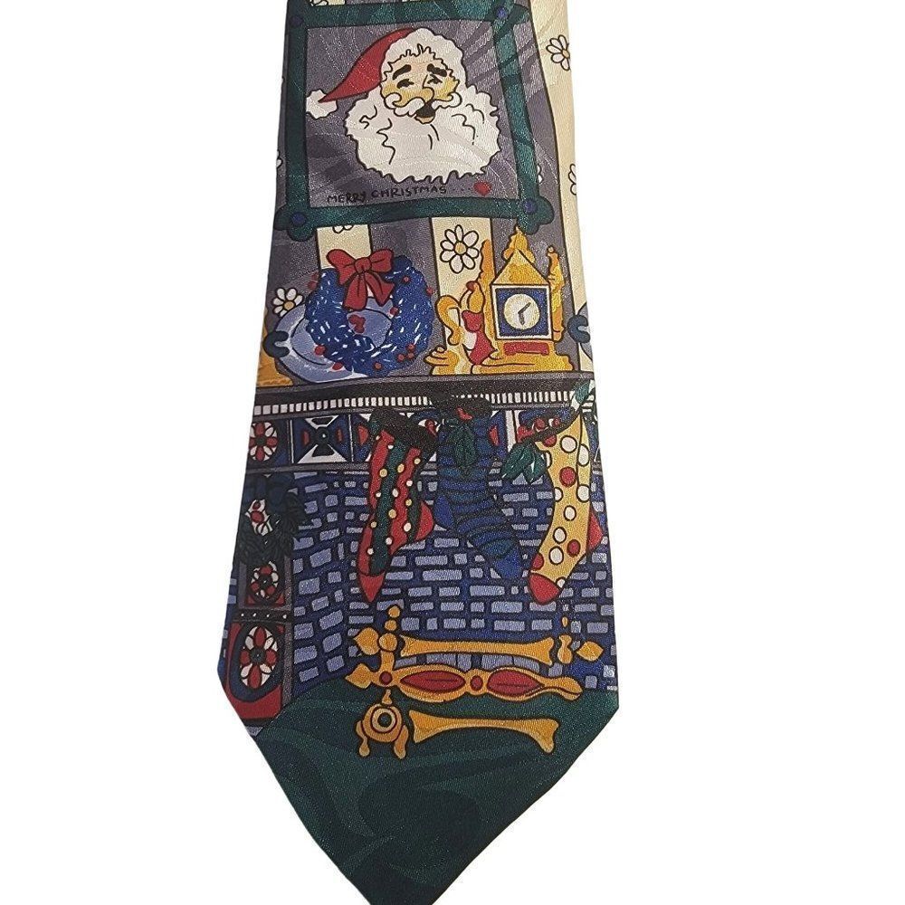 Santa Christmas Necktie Tie Mens 59x3.5 Multicolor Chimney Holiday Party Office